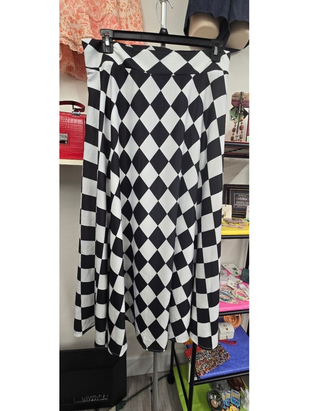 Black & White Checkered Maxi Skirt - Size 1XL